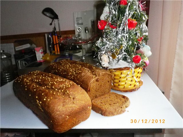 Whole grain wheat bread, rye bread with dough and custard malt