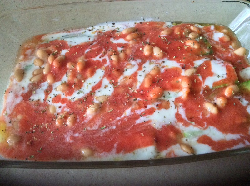 Zucchini lasagna with lentils and tarragon