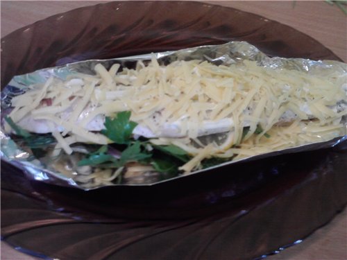 Baked mullet with cheese and herbs