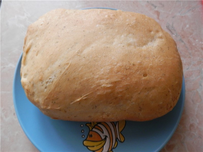 باناسونيك SD-2501. خبز فرنسي في صانعة خبز مع البصل والثوم والأعشاب