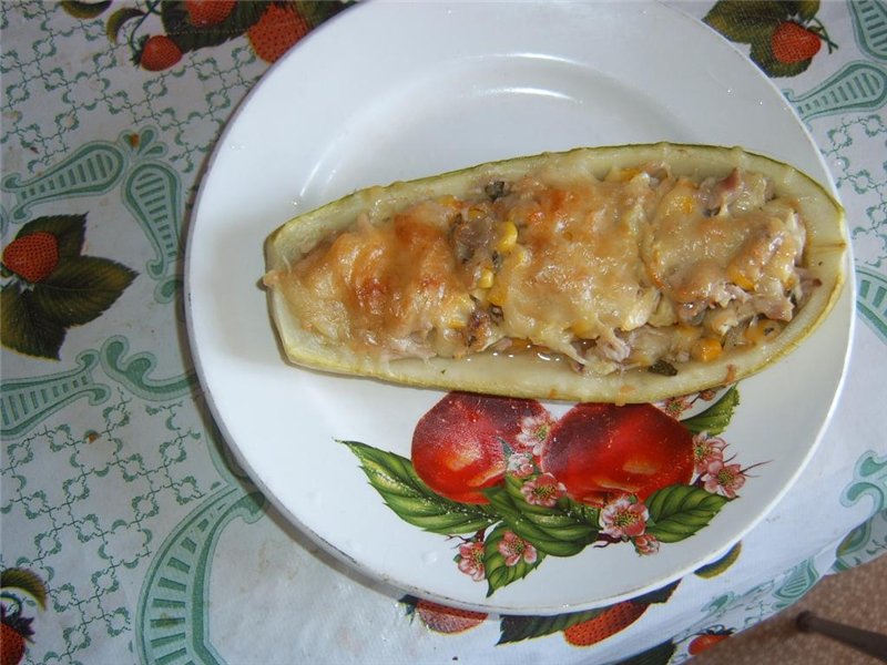 Zucchini with minced chicken Boats