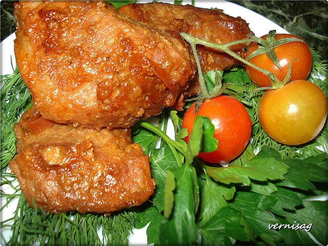 Vlees in gember-honingsaus met cognac (multikoker Stadler-vorm)