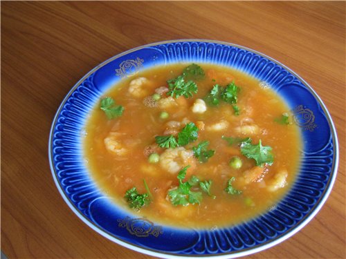 Sopa picante con camarones