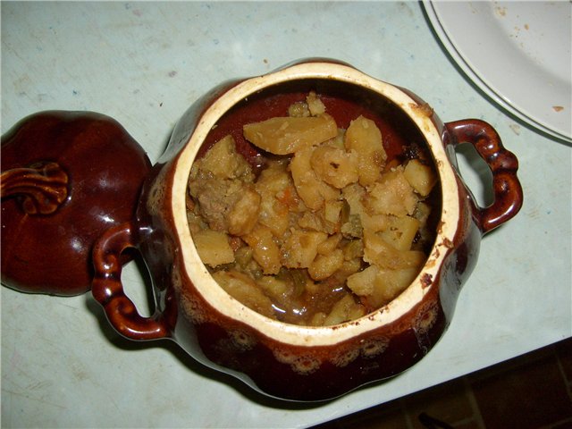 Dishes in pots