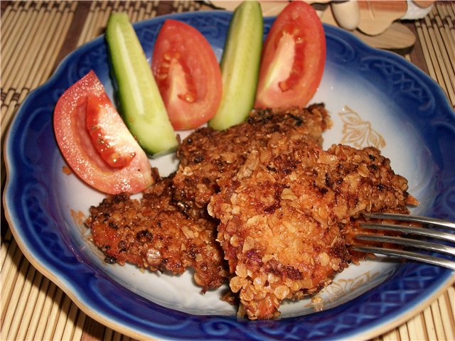 Chicken chops marinated and oatmeal