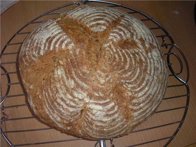 Wheat bread with whole grain flour on ripe dough without yeast