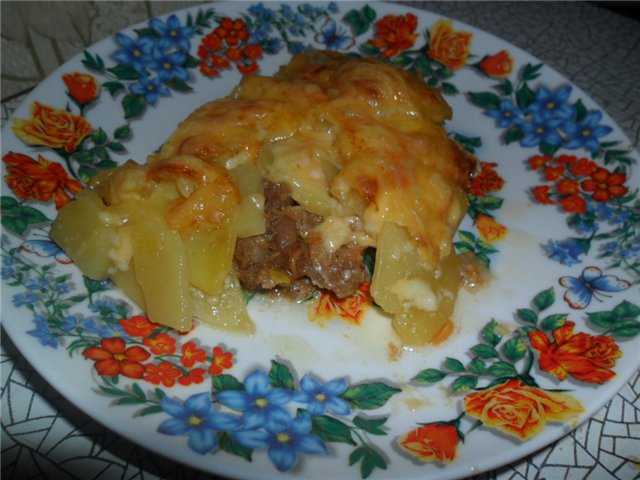 Casserole with marinated meat