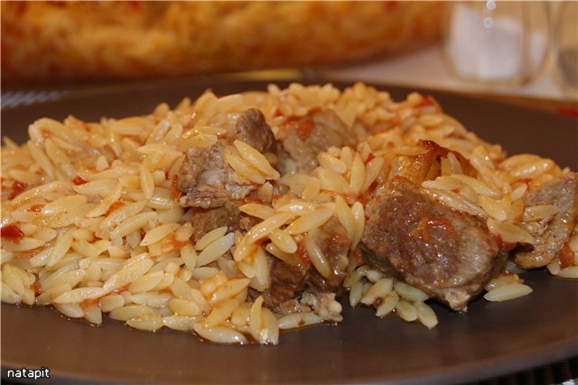 Guvette made from meat and orzo pasta