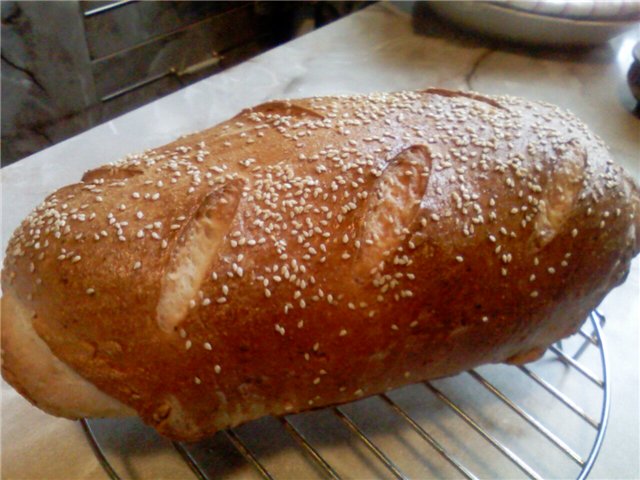 לחם אפור שיפון חיטה עם שמרים נוזליים (תנור)