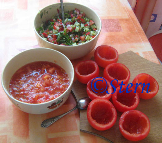 Summer salad in tomatoes for a couple of days
