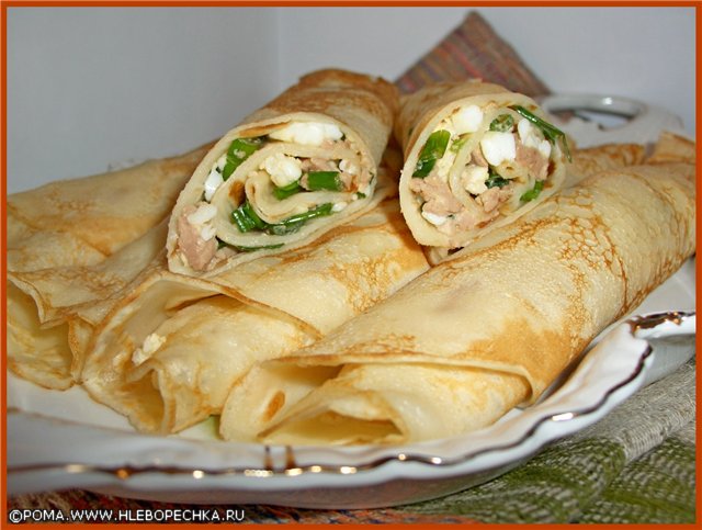 Pancake rolls with cod liver and anchovies