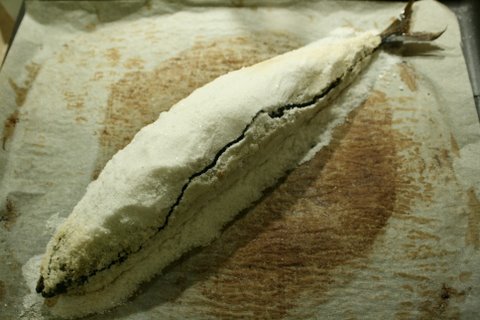 Mackerel baked in salt