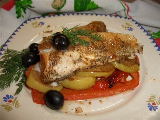 Salmon on a pillow of apples and peppers (Panasonic SR-TMH 18)