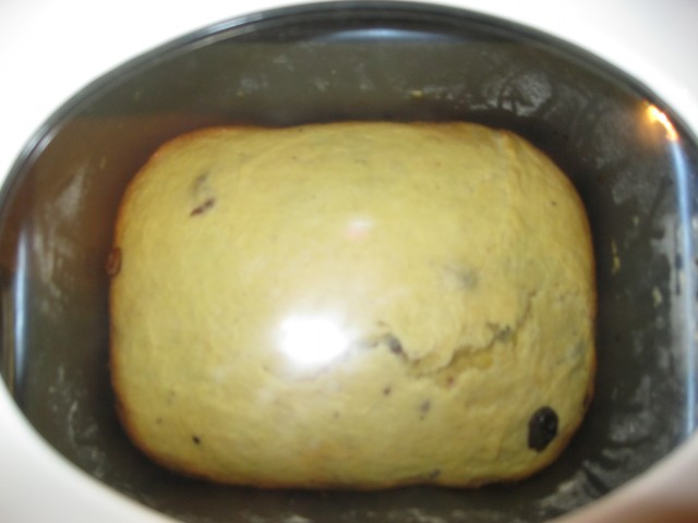 Boterbrood met rozijnen in een broodbakmachine