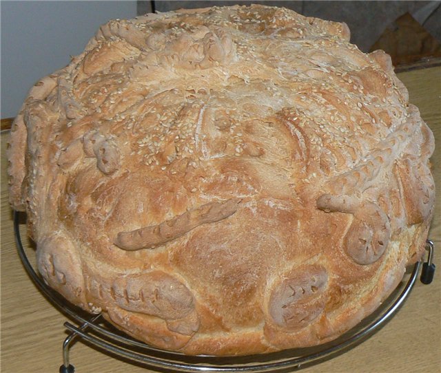 Wheat bread on semolina in the oven