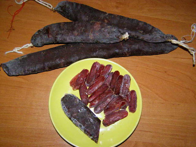 Homemade dry-cured sausage.