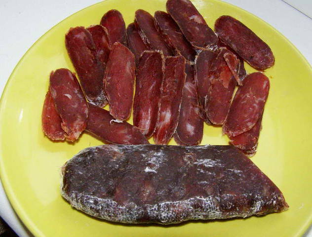 Homemade dry-cured sausage.