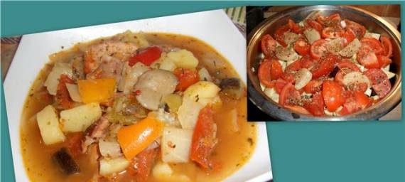 Sopa espesa (guiso) de fiambres con verduras