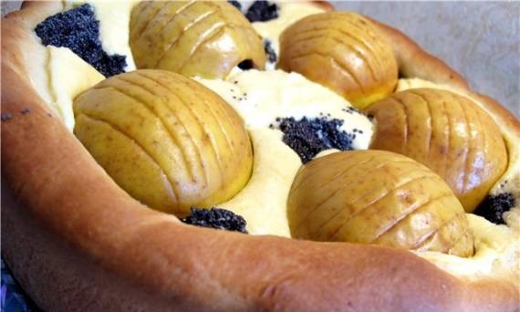 Pastel de requesón y amapola con manzana