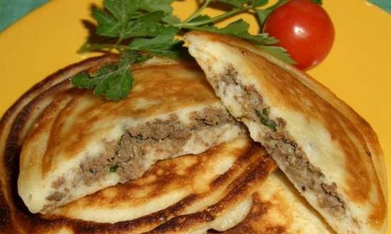 Pancakes with meat baked