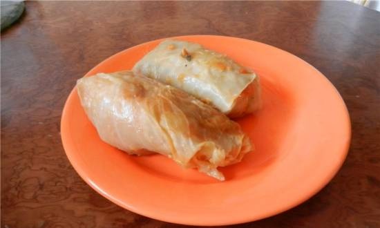 Peking cabbage stuffed cabbage with vegetable sauce in Oursson pressure cooker