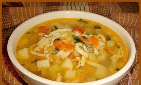 Soup with zucchini, celery and homemade noodles