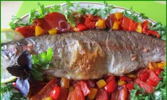 Trout baked in the oven with vegetables