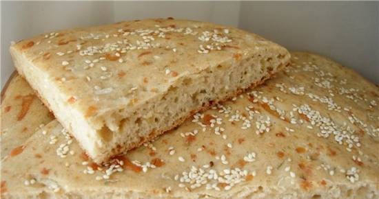 Tarwe-rogge flatbread met kaas, dille en uien