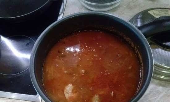 Sopa de guisantes con cordero en la olla a presión Moulinex