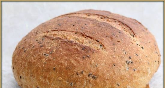 Bread with whole grain flour, flax and caraway seeds