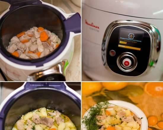 Patatas na nilaga ng karne sa isang multicooker na Brand 701