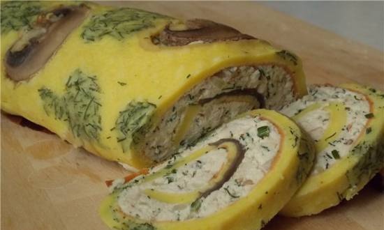 Roll with chicken and mushrooms