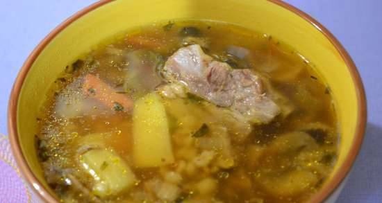 Sopa de cebada perlada "dos hongos" con panceta de cerdo en olla a presión Oursson 4002