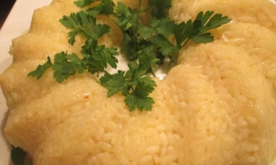 Fish in a rice ring with mint sauce