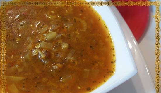 Spicy vegetable lentil soup (multicooker Brand 701)