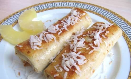 Frittelle al cocco con ripieno di cagliata, ananas e cocco