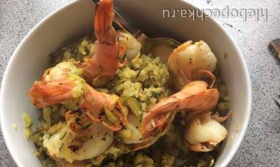 Camarones en jugo de naranja con calabacín