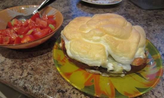 Another option for breakfast in a bun under a hat