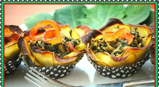 Baked Potatoes with Spinach, Cheese and Ham (Ueberbackene Pellkartoffeln mit Spinat-Feta-Fuellung)