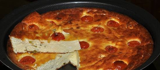 Cuajada con cebollas verdes y tomates cherry