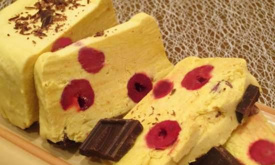 Semifreddo "Spicy mango with cherry and chocolate"