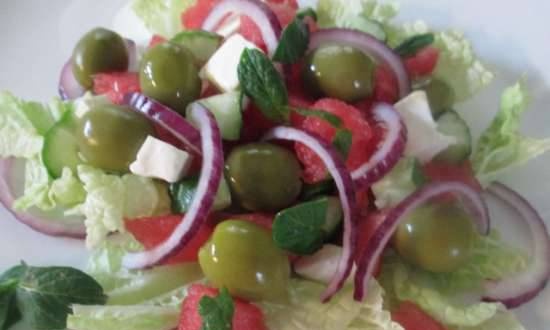 Juicy salad with watermelon and feta