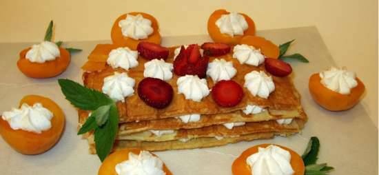 Rice-coconut waffle cake with cream and apricot