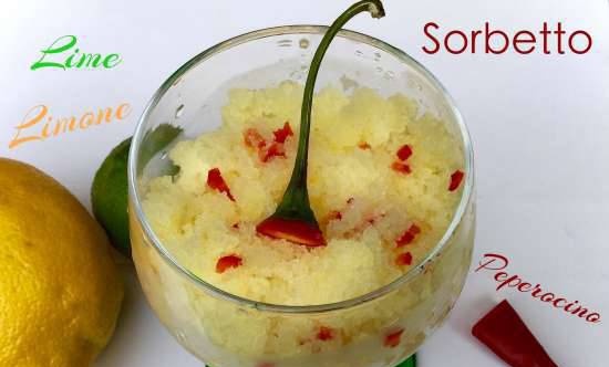 Sorbet de llimona i llima amb pebrot picant