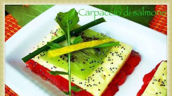 Carpaccio di salmone, ananas fresco e kiwi