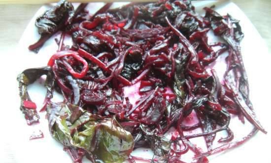 Inihaw na beetroot salad na may mga dahon, istilong Koreano