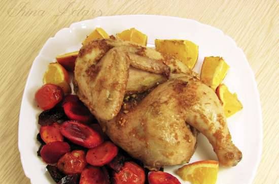 Pollo con naranja y verduras