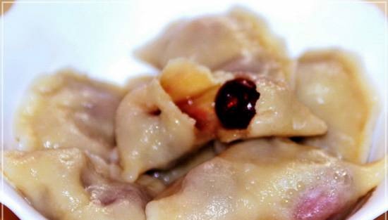 Dumplings with potatoes and cherries