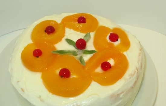 Cake "White Angel" with curd-sour cream and peaches for Valentine's Day