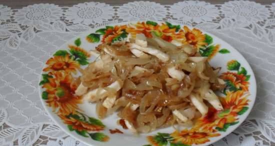 Aperitivo tibio de nabo al horno y cebolla frita